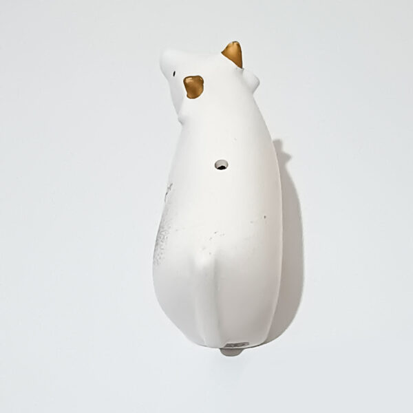 Japanese Plaster Ox Figurine – Yakushi Kiln Vintage Ceramic, White & Gold, Zodiac Decor - Image 5