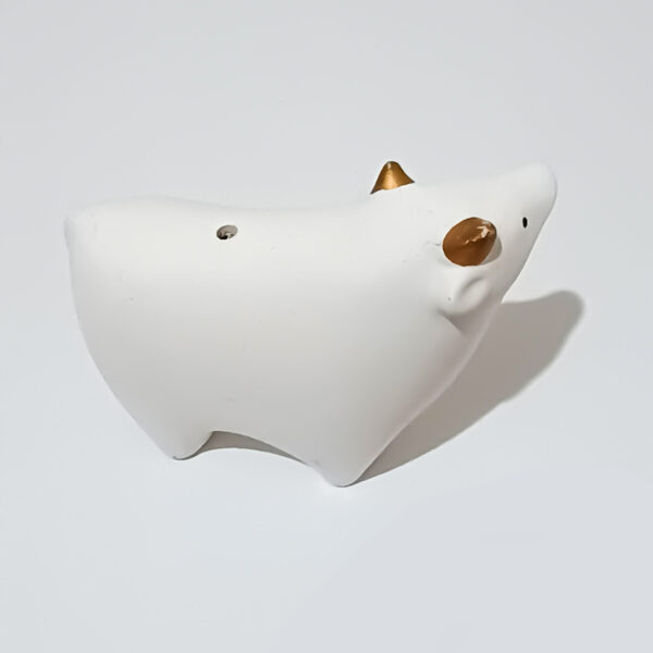 Japanese Plaster Ox Figurine – Yakushi Kiln Vintage Ceramic, White & Gold, Zodiac Decor - Image 7