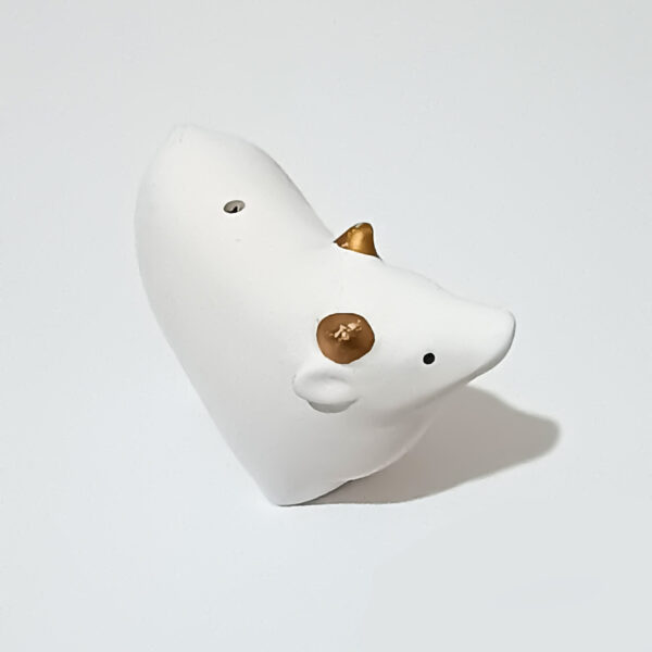 Japanese Plaster Ox Figurine – Yakushi Kiln Vintage Ceramic, White & Gold, Zodiac Decor - Image 8