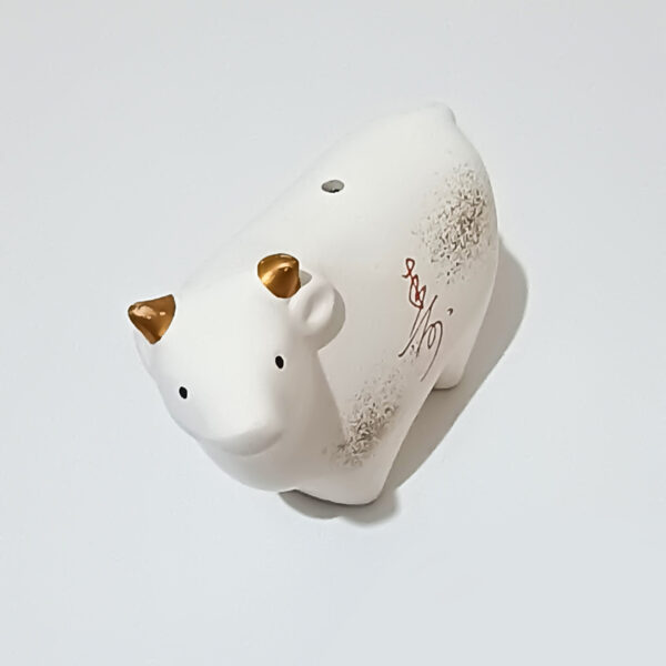 Japanese Plaster Ox Figurine – Yakushi Kiln Vintage Ceramic, White & Gold, Zodiac Decor - Image 9
