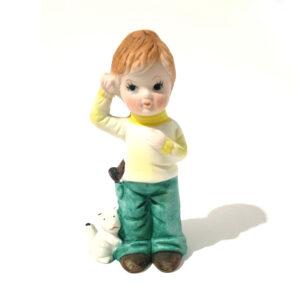 1962 Vintage DAVAR Hand-Painted Porcelain Boy Figurine with Dog – Rare Collectible!