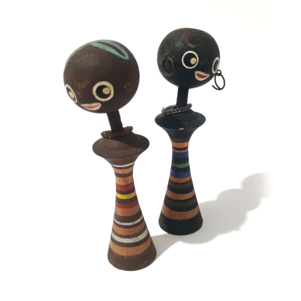 Vintage Japanese Wooden Doll Pair – Hand-Painted Mid-Century Folk Art (10cm) - Image 4