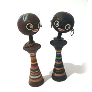 Vintage Japanese Wooden Doll Pair – Hand-Painted Mid-Century Folk Art (10cm)