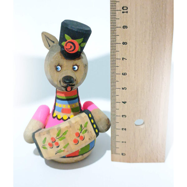 Vintage Russian Beriozka Wooden Wolf Toy Playing Accordion – Hand-Painted Folk Art Doll (9 cm) - Image 3