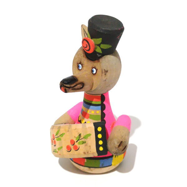 Vintage Russian Beriozka Wooden Wolf Toy Playing Accordion – Hand-Painted Folk Art Doll (9 cm) - Image 4