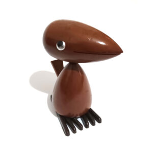 Vintage Japanese Wooden Woodpecker Figurine – 1960s SENSHUKAI Cherry Wood Decor
