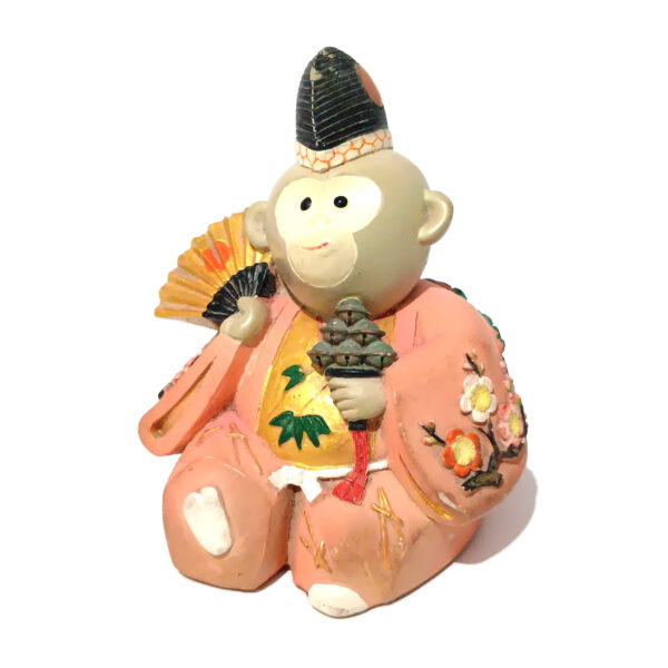 Vintage Japanese-Style Monkey Figurine – Hand-Painted Ceramic Statue in Kimono with Fan (9 cm) - Image 2