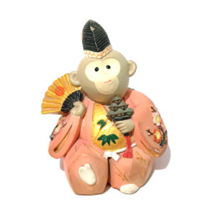 Vintage Japanese-Style Monkey Figurine – Hand-Painted Ceramic Statue in Kimono with Fan (9 cm)