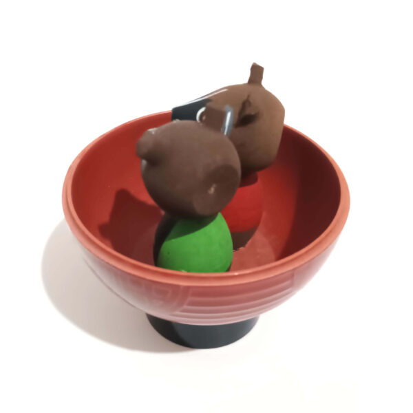 Tanuki (Japanese Raccoon Dog) Style Figurines in Miso Soup Bowl - Hand-Painted Wooden or Lacquered Plastic Material - Image 2