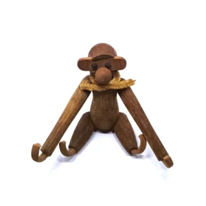 Mid-Century Modern Teak Wooden Monkey – Articulated Figurine in Kay Bojesen Style