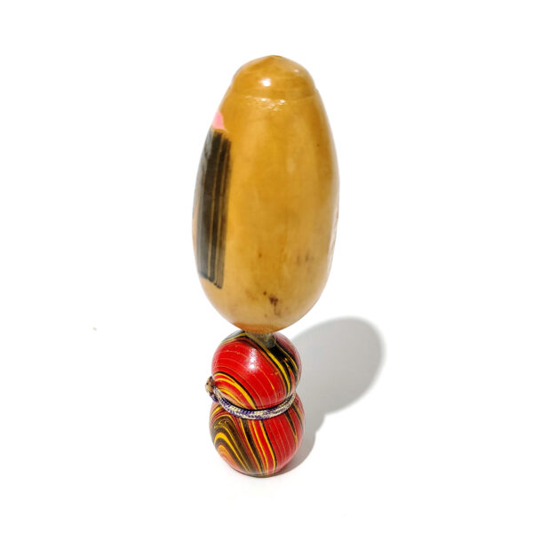 Vintage Style Kokeshi Doll - Wooden Girl Figure with Striped Body & Bob Hair - Image 4