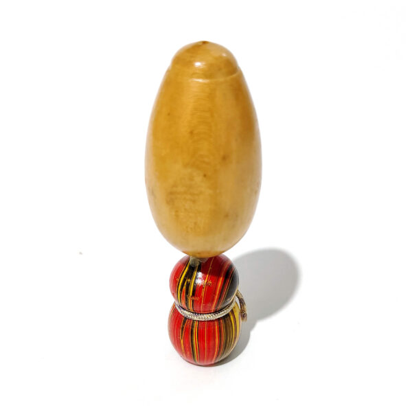 Vintage Style Kokeshi Doll - Wooden Girl Figure with Striped Body & Bob Hair - Image 5