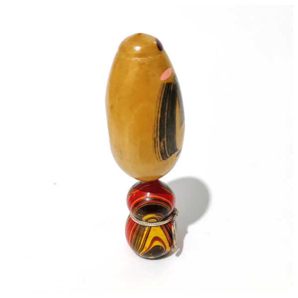 Vintage Style Kokeshi Doll - Wooden Girl Figure with Striped Body & Bob Hair - Image 6