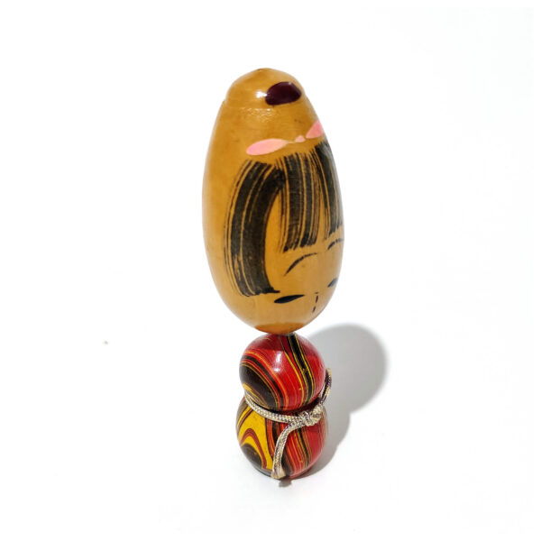 Vintage Style Kokeshi Doll - Wooden Girl Figure with Striped Body & Bob Hair - Image 7