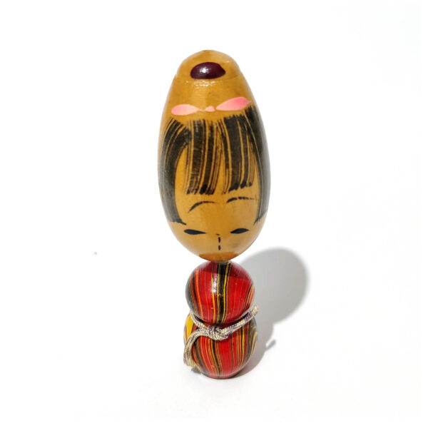 Vintage Style Kokeshi Doll - Wooden Girl Figure with Striped Body & Bob Hair - Image 8